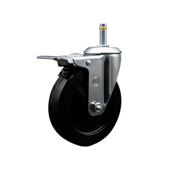 5'' Hard Rubber Wheel Swivel 7/16'' Grip Ring Stem Caster Total Lock Brake